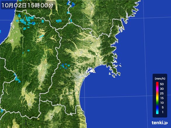 宮城県の雨雲レーダー(2015年10月02日)