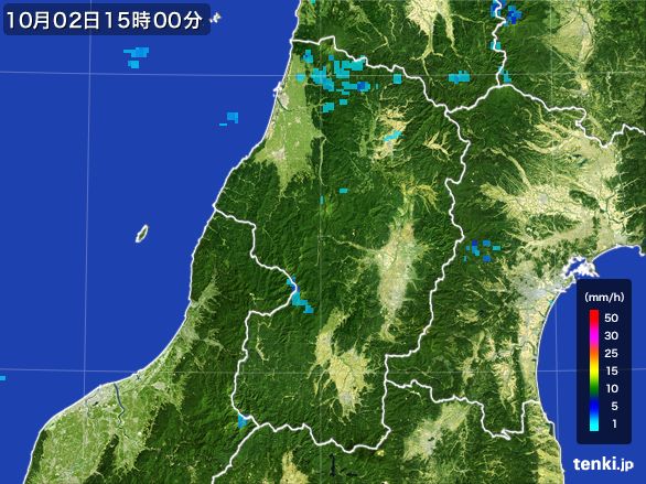山形県の雨雲レーダー(2015年10月02日)
