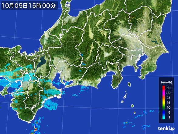 東海地方の雨雲レーダー(2015年10月05日)