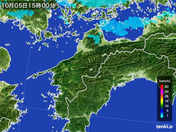 愛媛県の雨雲レーダー(2015年10月05日)