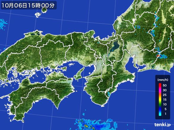近畿地方の雨雲レーダー(2015年10月06日)