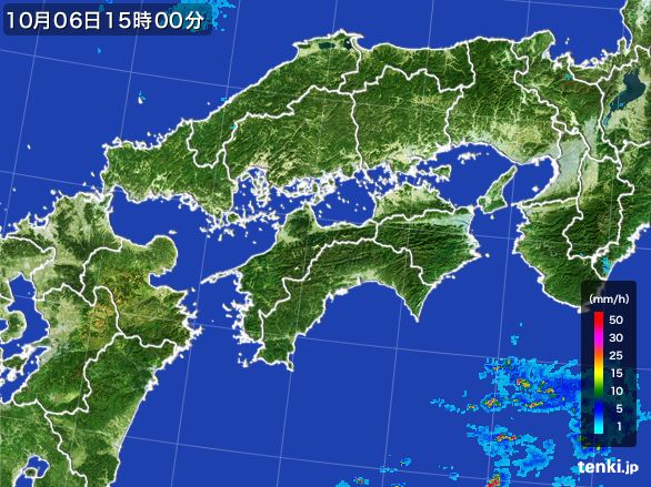 四国地方の雨雲レーダー(2015年10月06日)