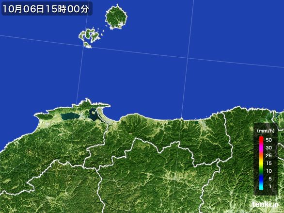 鳥取県の雨雲レーダー(2015年10月06日)