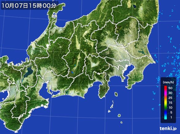 関東・甲信地方の雨雲レーダー(2015年10月07日)