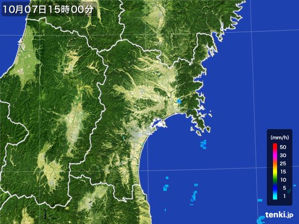 宮城県の雨雲レーダー(2015年10月07日)