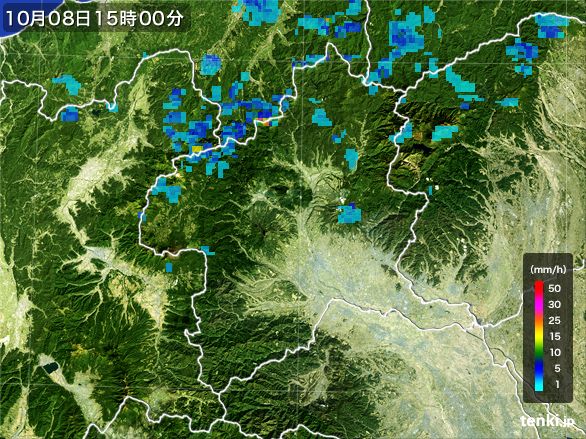 群馬県の雨雲レーダー(2015年10月08日)