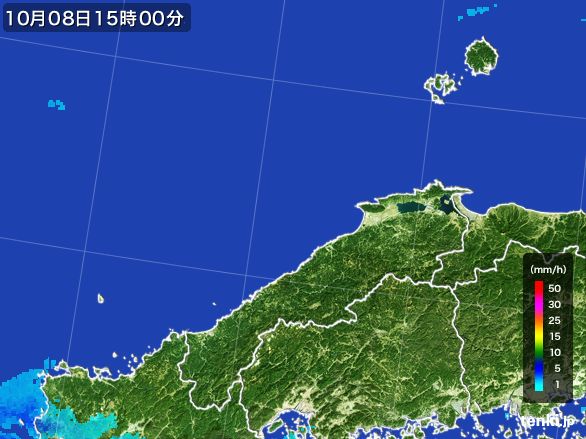 島根県の雨雲レーダー(2015年10月08日)
