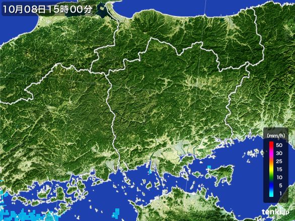 岡山県の雨雲レーダー(2015年10月08日)