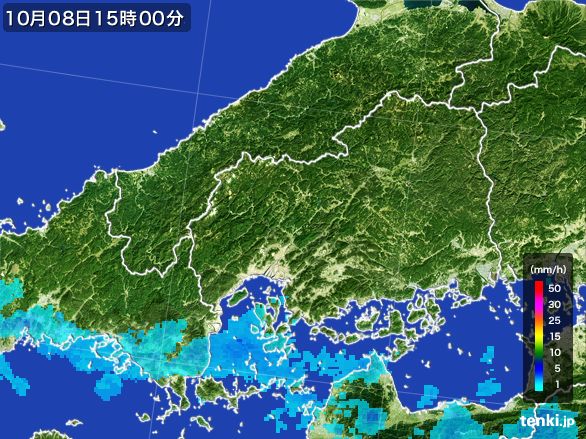 広島県の雨雲レーダー(2015年10月08日)