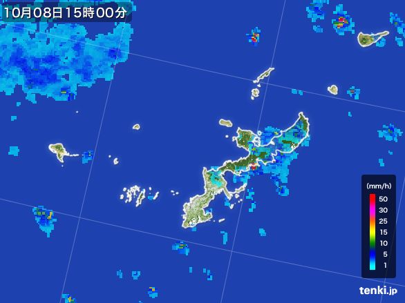 沖縄県の雨雲レーダー(2015年10月08日)