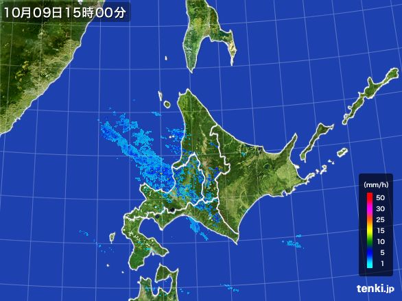 北海道地方の雨雲レーダー(2015年10月09日)