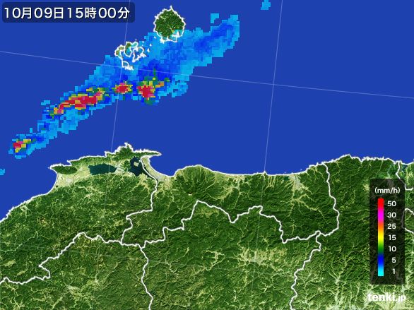鳥取県の雨雲レーダー(2015年10月09日)