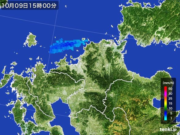 福岡県の雨雲レーダー(2015年10月09日)