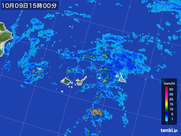 宮古・石垣・与那国(沖縄県)の雨雲レーダー(2015年10月09日)