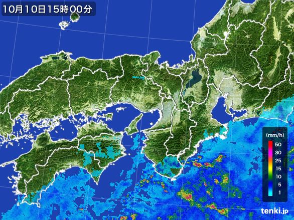 近畿地方の雨雲レーダー(2015年10月10日)