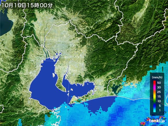 愛知県の雨雲レーダー(2015年10月10日)