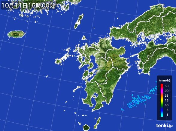 九州地方の雨雲レーダー(2015年10月11日)