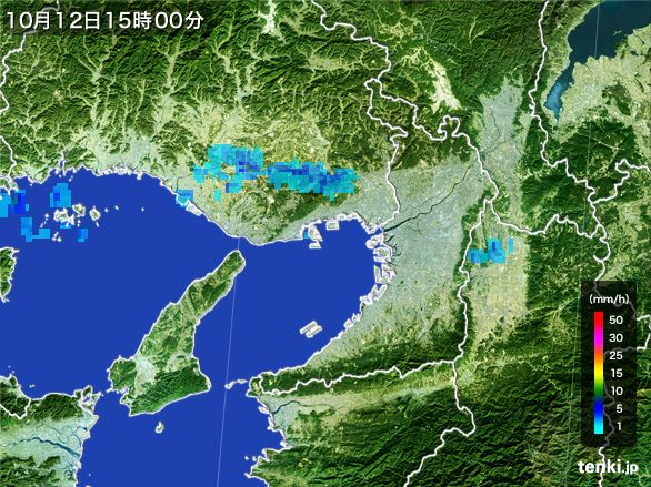 大阪府の雨雲レーダー(2015年10月12日)