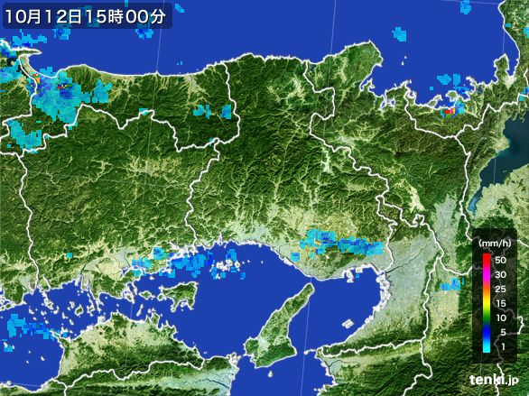 兵庫県の雨雲レーダー(2015年10月12日)