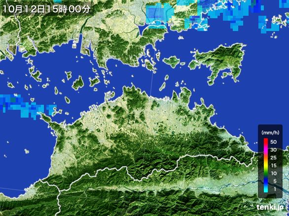 香川県の雨雲レーダー(2015年10月12日)