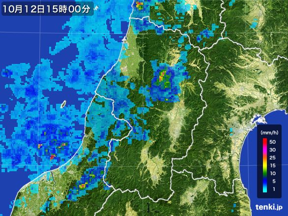 山形県の雨雲レーダー(2015年10月12日)