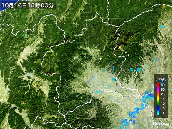 群馬県の雨雲レーダー(2015年10月16日)
