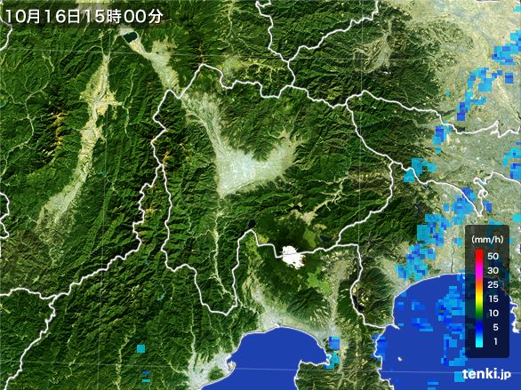 山梨県の雨雲レーダー(2015年10月16日)