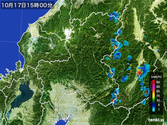 岐阜県の雨雲レーダー(2015年10月17日)