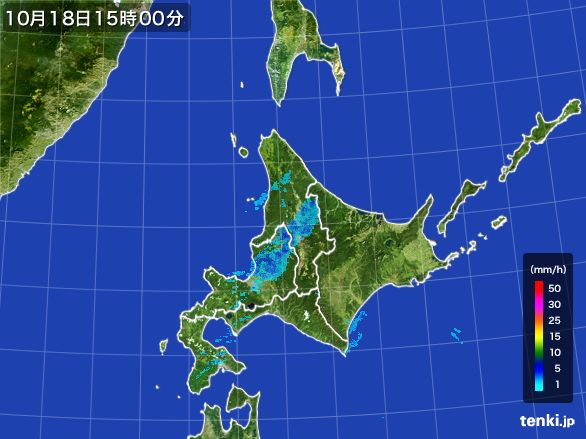 北海道地方の雨雲レーダー(2015年10月18日)