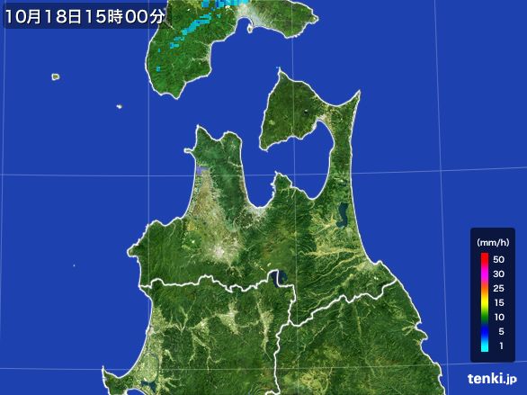青森県の雨雲レーダー(2015年10月18日)