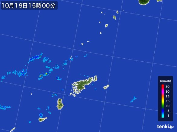 奄美諸島(鹿児島県)の雨雲レーダー(2015年10月19日)