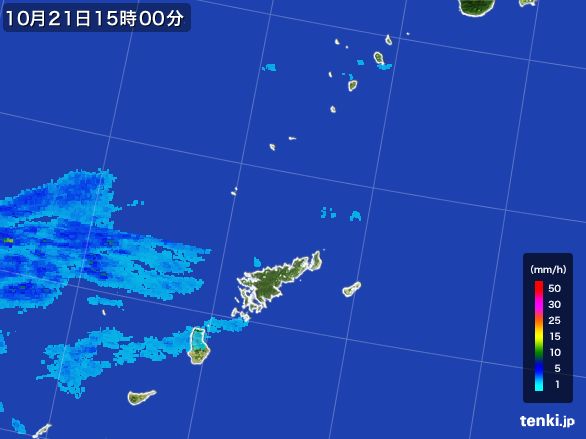 奄美諸島(鹿児島県)の雨雲レーダー(2015年10月21日)