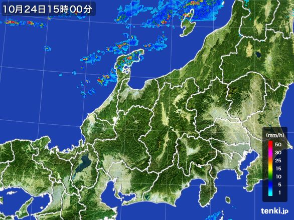 北陸地方の雨雲レーダー(2015年10月24日)