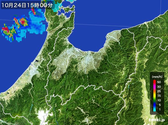 富山県の雨雲レーダー(2015年10月24日)