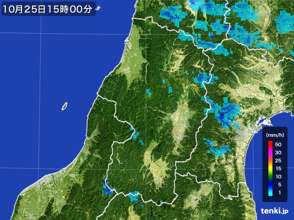 山形県の雨雲レーダー(2015年10月25日)