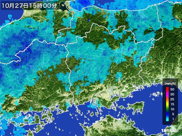 岡山県の雨雲レーダー(2015年10月27日)