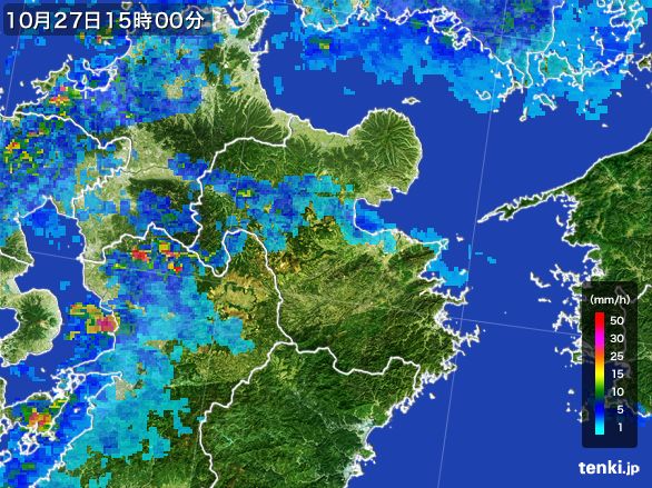 大分県の雨雲レーダー(2015年10月27日)