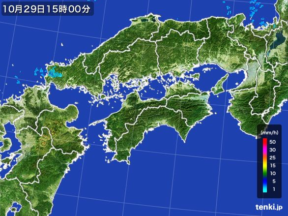 四国地方の雨雲レーダー(2015年10月29日)