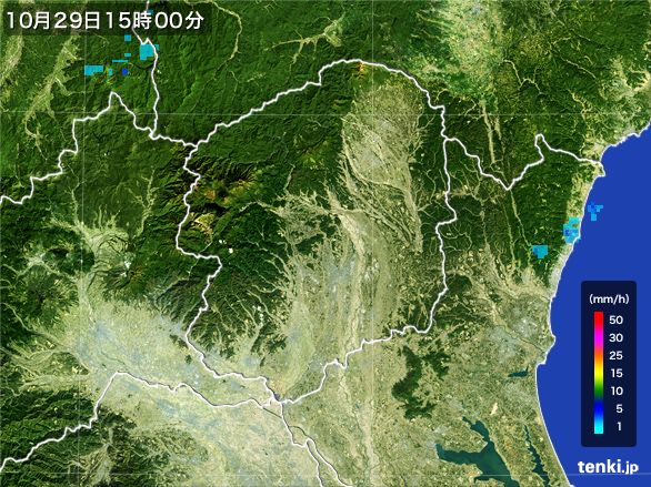 栃木県の雨雲レーダー(2015年10月29日)