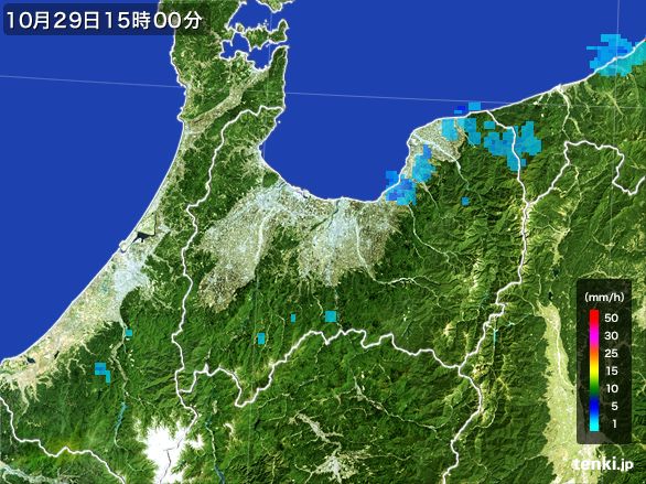 富山県の雨雲レーダー(2015年10月29日)