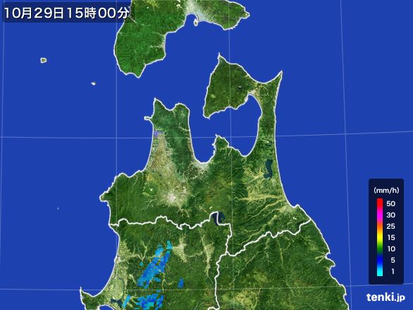 青森県の雨雲レーダー(2015年10月29日)