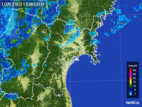 宮城県の雨雲レーダー(2015年10月29日)