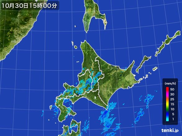 北海道地方の雨雲レーダー(2015年10月30日)