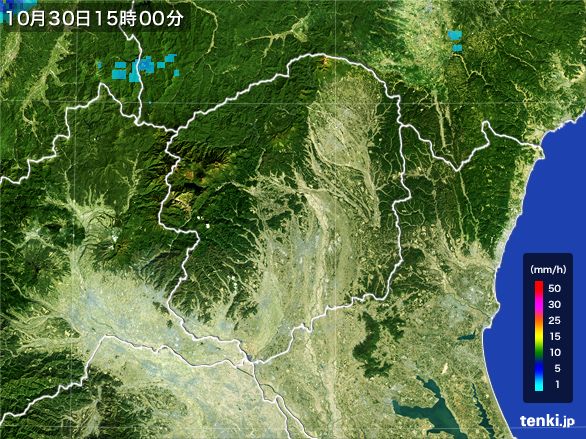 栃木県の雨雲レーダー(2015年10月30日)
