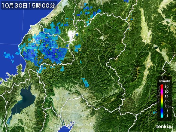 岐阜県の雨雲レーダー(2015年10月30日)