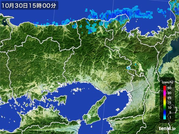 兵庫県の雨雲レーダー(2015年10月30日)