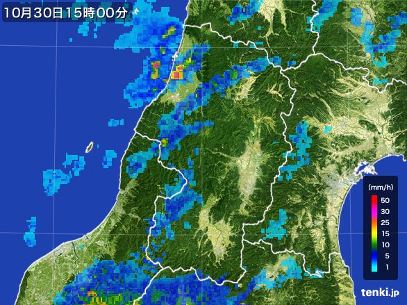 山形県の雨雲レーダー(2015年10月30日)