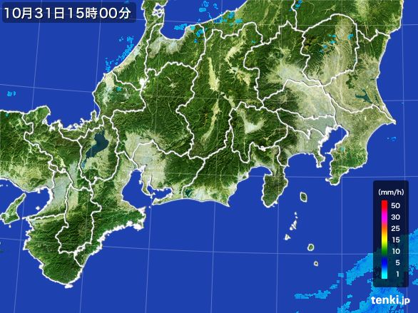 東海地方の雨雲レーダー(2015年10月31日)