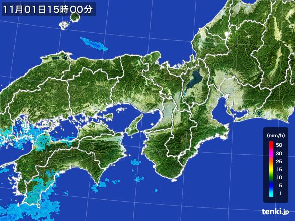 近畿地方の雨雲レーダー(2015年11月01日)