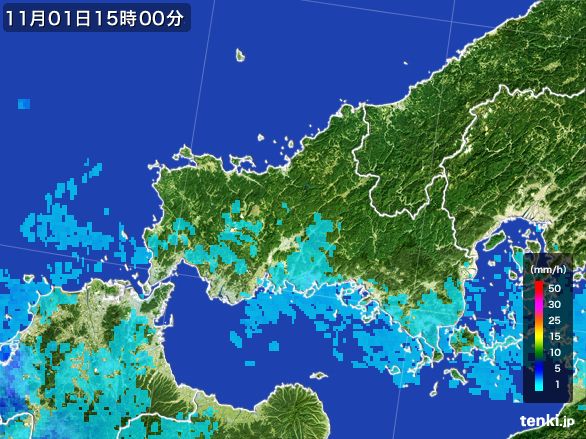 山口県の雨雲レーダー(2015年11月01日)